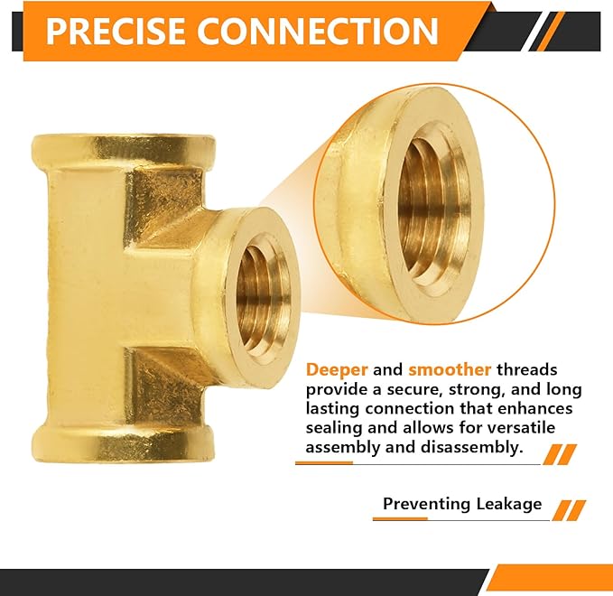 10-PCs HeSun Brass Pipe Fitting, 1/4" x 1/4" x 1/4" NPT Female Thread Tee