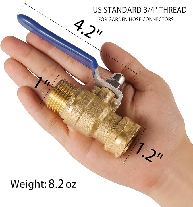 BILAL Heavy Duty Garden Hose Shut Off Valve with Long Handle, High Flow Hose Ball Valve 3/4" GHT Brass Water Valve Shutoff Tool with Rubber Washers, Garden Hose Connector Adapter Fittings (1 Pack)