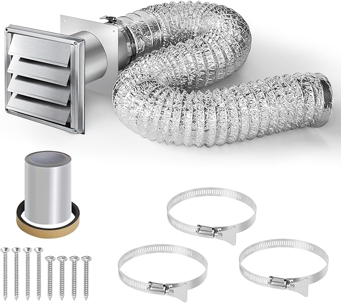 Dryer Vent Kit Through Wall with Hose/Duct Connector/Plate,4 Inch Stainless Steel Dryer Vent Hose Connector Wall Ducting Kit for Bathroom Exhaust Fans AC Ventilation,Ceiling Washer Air Circulation