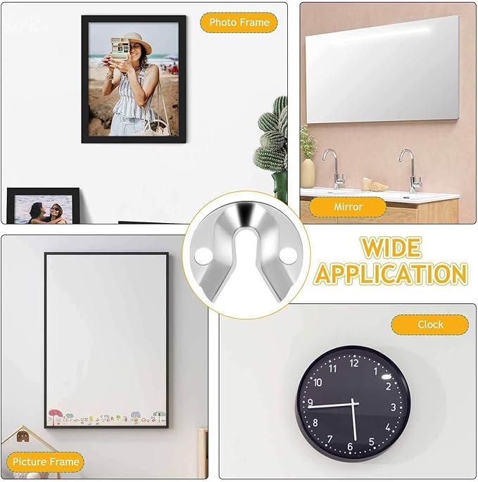 8pcs Heavy Duty Metal Keyhole Hangers Flush Mount Bracket Kit for Picture Frames Mirrors Artwork Wall Mounting Furniture Connectors with Screws