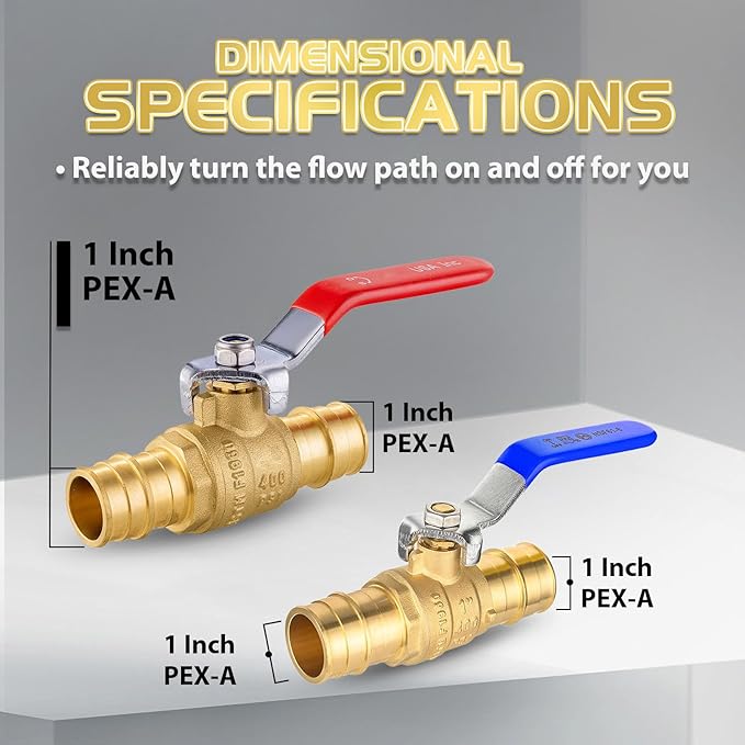 30-Pack Foskan 1" Brass PEX-A Full Port Ball Valve, Quarter Turn Shut-off Valve for PEX-A Tubing(Blue and Red)