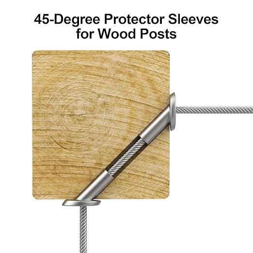 BLIKA 40 Pack 45 Degree 1/8" Angle Beveled Protector Sleeves, 45 Degree Wood Post Protector for 1/8" Stair Cable Railing, T316 Stainless Steel 45 Degree Protector Sleeves Cable Railing