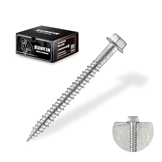 SUNKIN #14x2-1/2 inch Stainless Steel 18-8 Bi-Metal Masonry Concrete Screw Hex Head Zinc Plated 40 PCS NO Rust for 20+ Years Ideal for Exterior Projects