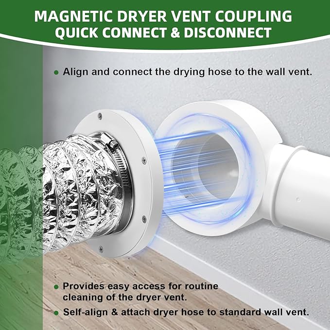 90°Magnetic Dryer Vent Coupling-Quick Connection and Disconnection Strong Magnet Self-Alignment Design Quick-Installation Dryer Magnetic Vent Connector Dryer Vent Connector Kit（White）