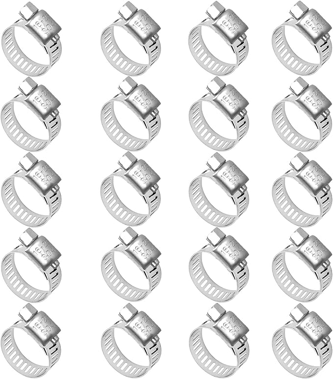 Hose Clamp-20pcs Stainless Steel Hose Clamps Adjustable 5/8''-1''(16-25mm) Worm Gear Hose Clamp,Metal Fuel Line Pipe Clamp for Fuel Line,Plumbing,Mechanical Applications,Radiators,Garden etc.