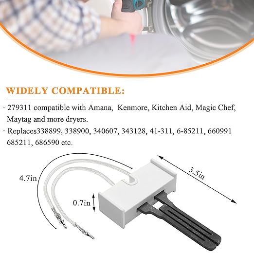 Gas Dryer Repair Kit WP338906 338906 Gas Dryer Flame Sensor 279311 Igniter 279834 Gas Valve Solenoid Coils Kit by Blutoget- Fit for Whirlpool Ken-More Dryers- Replaces WP338906 AP3094251 PS334310