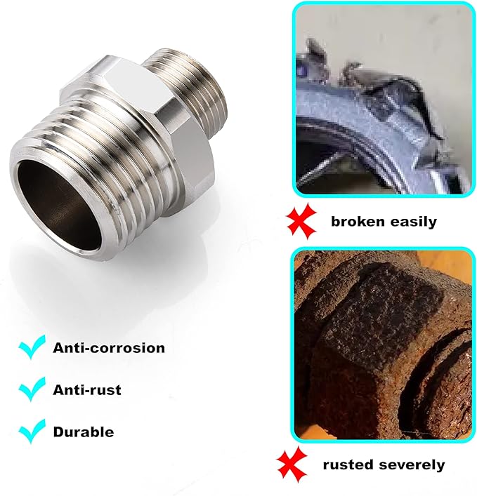1/2 to 3/8 Reducer Faucet Adapter - Compression Brass Pipe Fitting, 3/8 Male to 1/2 Male Supply Line Adapter for RV Kitchen Plumbing, Water Hose Pipe Connector with Rubber Washer, (2 Pack)