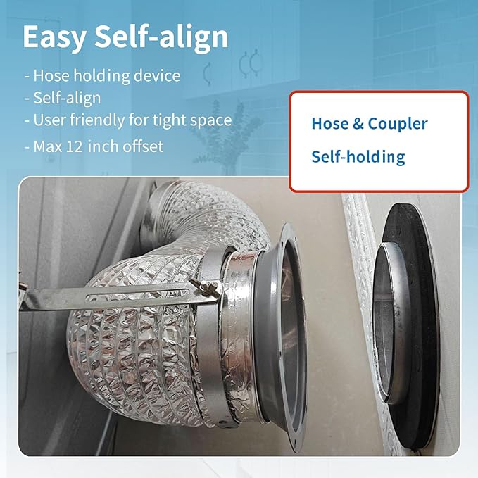 Magnetic Dryer Vent Coupler Self-connect Self-align Dry Vent Connector 4inch, Air Tight Seal with Hose Support, 0-12" Center to Center Offset, Easy Install