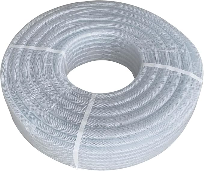 Gloxco Clear Braided PVC Tubing, Food Grade, Heavy Duty Reinforced Hose, 1/2" ID, 300 Ft Length