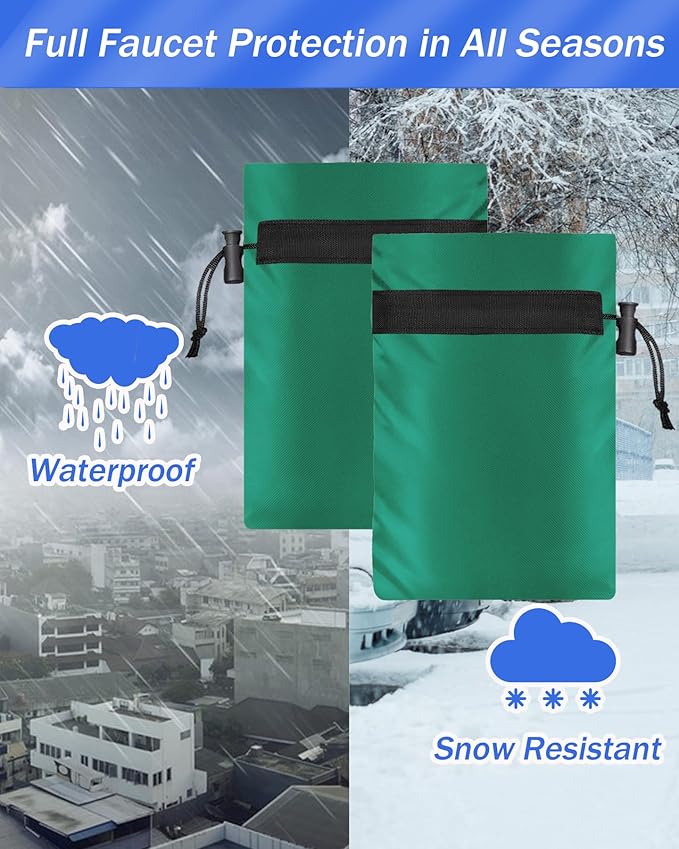 Outdoor Faucet Covers for Winter, POROLIR 8.3" H x 6.7" W Thicker Insulation Faucet Cover for Winter Hose Bib Insulated Faucet Sock Spigot Covers Freeze Protection Matcha Green (2-Pack)