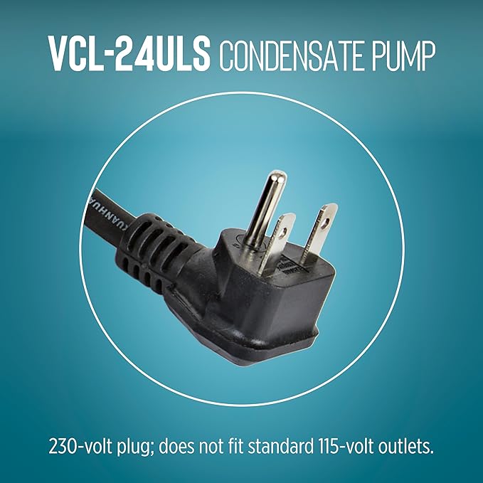 Little Giant VCL-24ULS 230 Volt, 1/18 HP, 270 GPH, Automatic Condensate Removal Pump with 1-Gallon Tank and Safety Switch, 6-Ft. Cord, Black, 553211