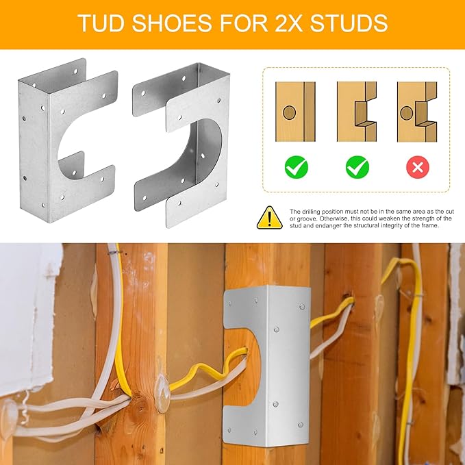 4 Pcs Stud Shoes for 2X Studs, 16-Gauge Galvanized, 5" Height, 1.5" Width, Fits Up to 2 3/8" OD Pipes - Thicker, Higher, IBC/IRC Code Compliant, Extra Durable