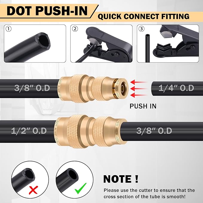 CheeMuii 136 PCS Brass DOT Air Line Fittings Kit Push Lock DOT Air Fittings Push to Connect Fittings 1/8" 1/4" 3/8" 1/2" Quick Connect Air Hose Fittings Assortment for Air Line Air Hose