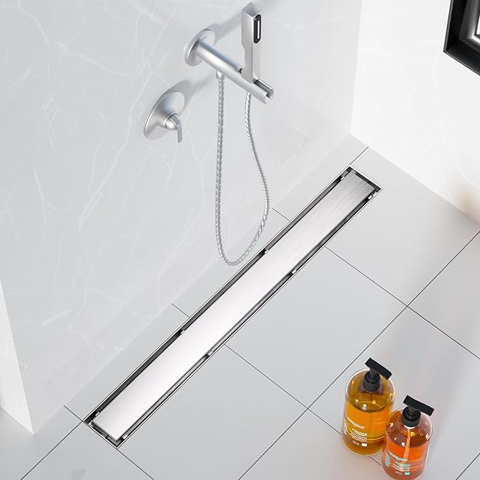 Neodrain 32-Inch Linear Shower Drain- with 2-in-1 Flat & Tile Insert Cover, 304 Stainless Steel Rectangle Shower Floor Drain,Floor Shower Drain with Adjustable Leveling Feet, Hair Strainer