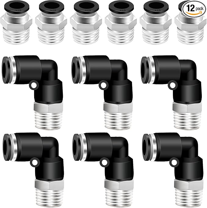 mankk 12PCS 1/4 Inch Tube OD x 1/8 Inch NPT Thread Elbow and Straight Combination 1/4 Push to Connect Fittings Pneumatic Fitting Kit Air Hose Quick Connect Fittings