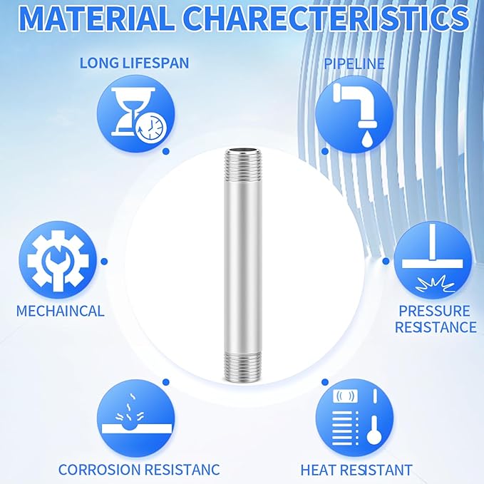 ChillWaves 304 Stainless Steel Pipe Fitting, Nipple Cast Pipe 1/4" NPT Male x 1/4" NPT Male Thread 6" Length(150MM)(2-PACK)