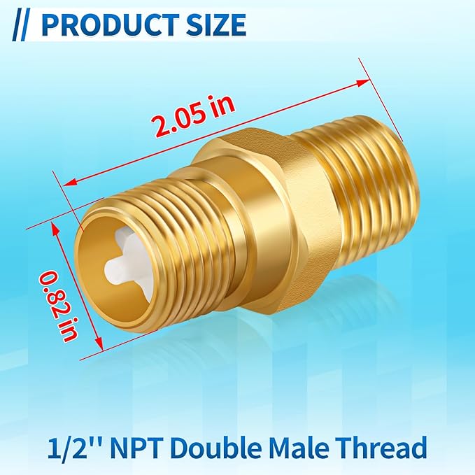 RV Water Heater Check Valve, 1/2" NPT Male to Male Thread Hot Water Heater Backflow Preventer, Lead-Free Brass Plumbing Backflow Check Valve for RV, Camper, Motorhome, Trailer