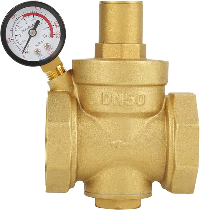 BSP DN50 Brass Water Pressure Reducing Valve Adjustable Gauge Flow Regulator for Tap Water Equipment Durable Piston Structure High Pressure Resistance 1.6Mpa