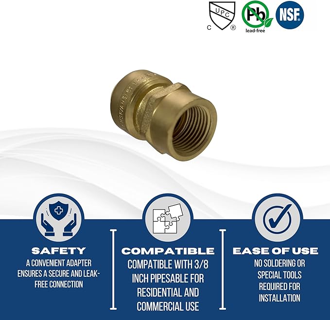 XFITTING Push Fit 3/8 Inch x 3/8 Inch Female Adapter, 27-5-5=2XX, 2 Pieces
