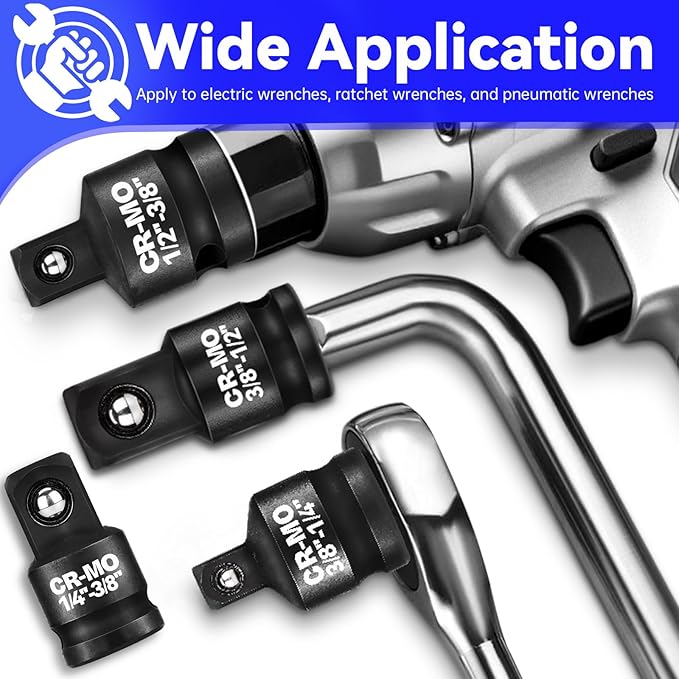 1/4" 3/8" 1/2" Impact Socket Adapter Reducer Set, 4 Pcs Chrome Molybdenum Steel Drive Conversion Adapters, for Sockets and Impact Wrench