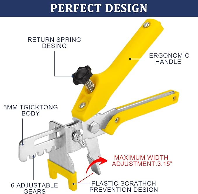 Tile Leveling System with Tile Plier and Rubber Mallet, 1000 Piece Tile Spacers Clips and 200 Piece Reusable Wedges, Tile Leveler Tool Set for Tile and Stone Installation (1/16 Inch）