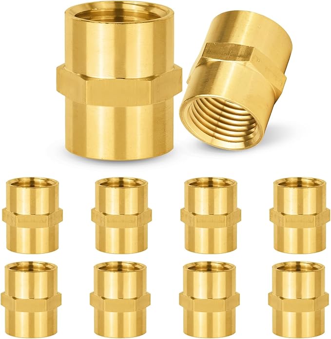 10-PCs HeSun Brass Pipe Fitting, 1/2" NPT Female x 1/2" NPT Female Hex Pipe Adapter