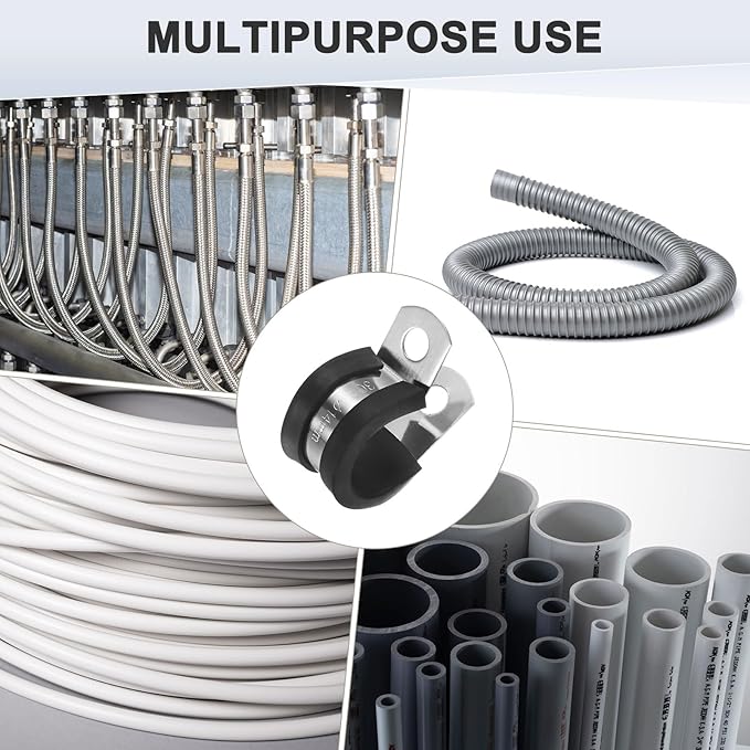 20-Pack Cable Clamps, 9/16 Inch/ 14 mm 304 Stainless Steel Rubber Cushioned Insulated Cable Clamp R Shape Metal Holder for Tube/Wire/Pipe/Loop Installation