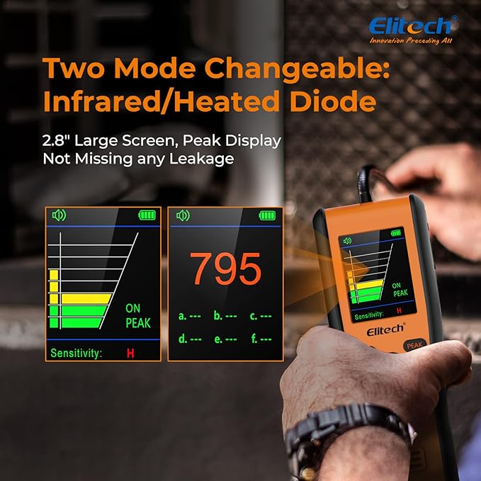 Elitech Refrigerant Leak Detector, Infrared & Heated Diode Sensors in 1 Unit, HVAC Halogen Gas Sniffer, Anti-Interference, IR-200