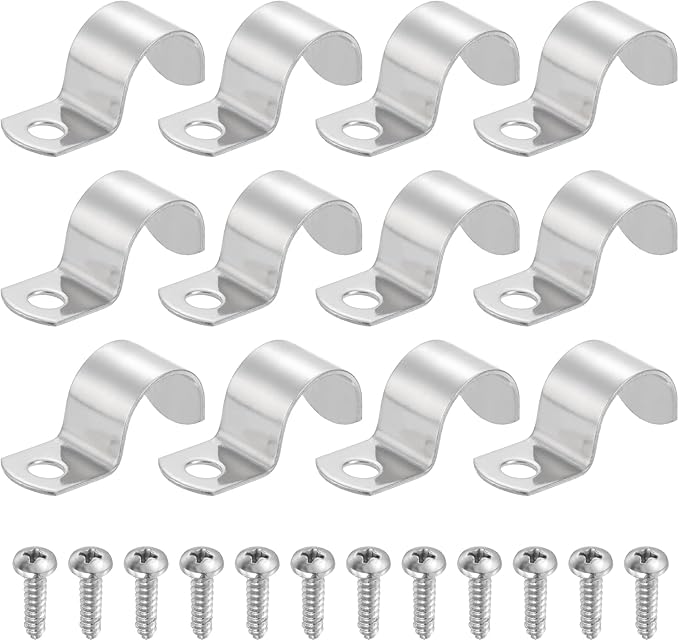 uxcell 12Pcs 22mm(7/8") One Hole Rigid Pipe Strap, 304 Stainless Steel Conduit Clamp Thicken U Bracket Heavy Duty Pipe Clamp with Self-Tapping Screws for Fixing Tube Cable, Silver