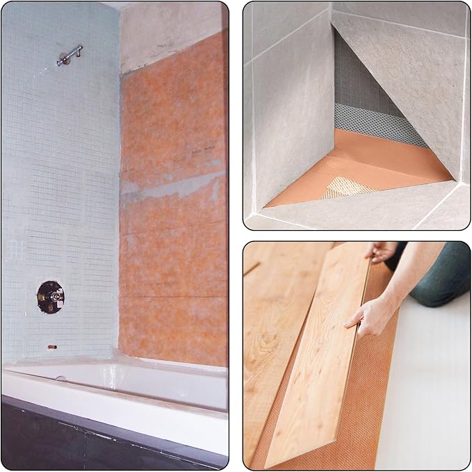 3.8 ftx57 ft Waterproof Membrane for Shower,Waterproofing Shower Membrane for Sauna Bathroom Kitchen Wall Tile Floor Underlayment,Tile Underlayment Seam Tape Uncoupling Band,23.6 Mils Thick,216 Sq Ft