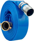 2" ID x 100 ft PVC Lay Flat Discharge Hose with NPT Pin Lug & KC Nipple Fittings, Heavy Duty Reinforced Blue Backwash Pump Hoses for Swimming Drain Pools and Clean Filters