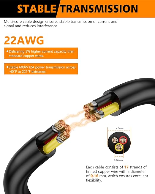 22 AWG 3-Conductor Electrical Cord -82.02FT/25M Premium Tinned Copper Cable with 300V Rating, Flexible PVC Jacket for LED Light Strips Installation, Automotive Accessories,Home Theater Wiring