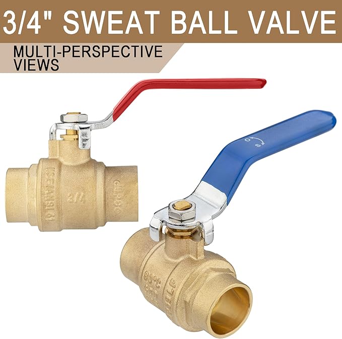 [4 Pieces] Lingmfg 3/4" Sweat Ball Valve Shut Off Valve LING-BV1-3/4FSWT-4