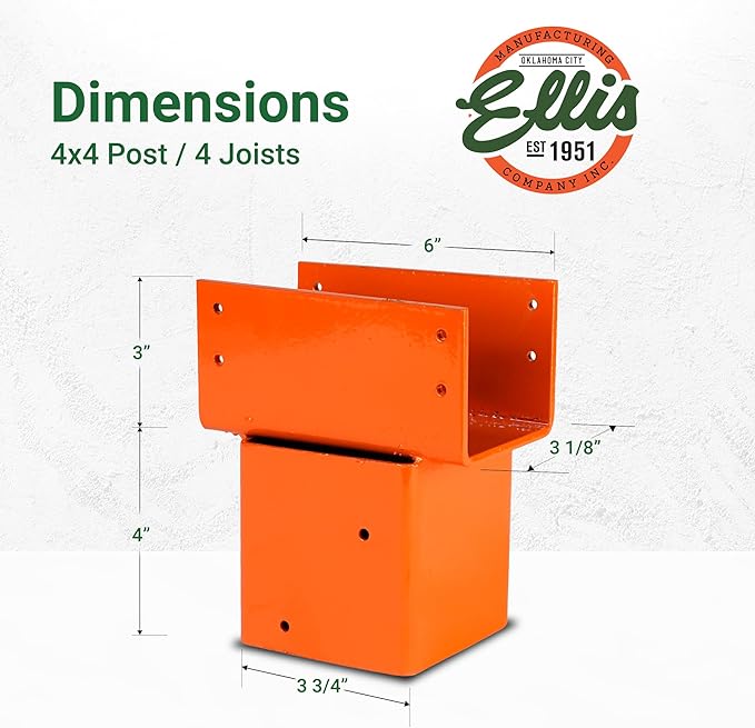 Ellis Manufacturing Company - Double 2x6 Joist Holder for 4x4 Post - Secure in Crawl Space - Metal Support, Wall Mount Bracket for Construction & Stability Applications
