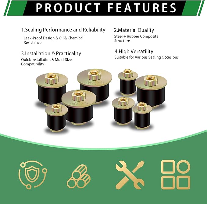8pcs Expandable Freeze Rubber Plugs, 4 Sizes Automotive Rubber Freeze Frost Expansion Plugs Fit Hole 3/4" 7/8" 1" 1-1/8" (19mm - 31mm)