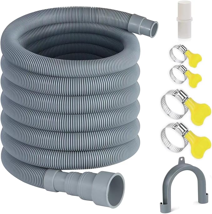 16.4ft Washing Machine Drain Hose, Universal Drain Hose Extension Kit for Washer, Dishwasher, Flexible Discharge Hose for LG/ GE/ Samsung, Fit up to 1-1/2 Inch Drain Outlets (16.4)