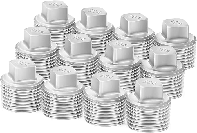 ChillWaves 304 Stainless Steel Pipe Fitting, Outer Square Head Socket Pipe Plug Fitting，1/2" NPT Male，Thread Adapter(12-PACK)