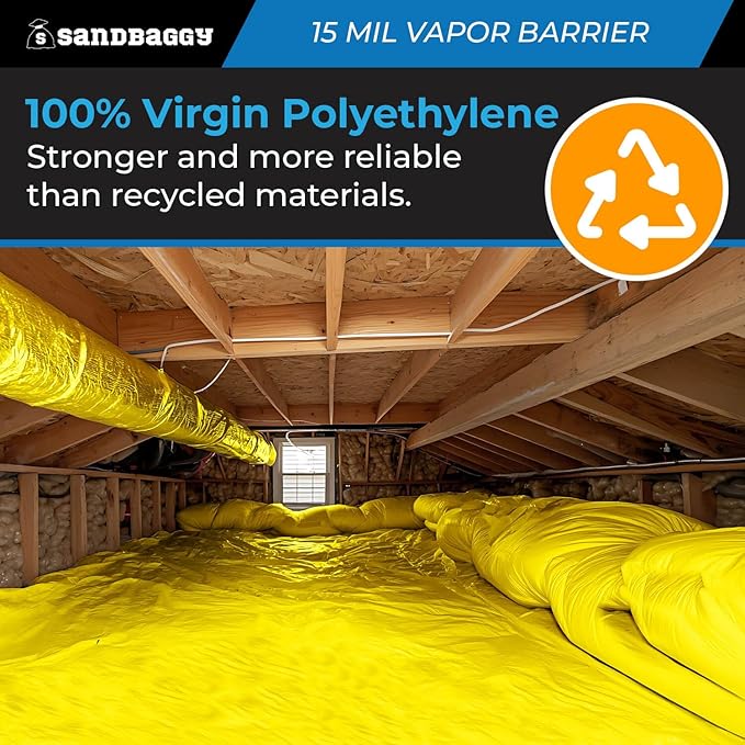 15 Mil Vapor Barrier – Polyethylene Visqueen (USA Made) - Sandbaggy (14ftx70ft, 1, Count)