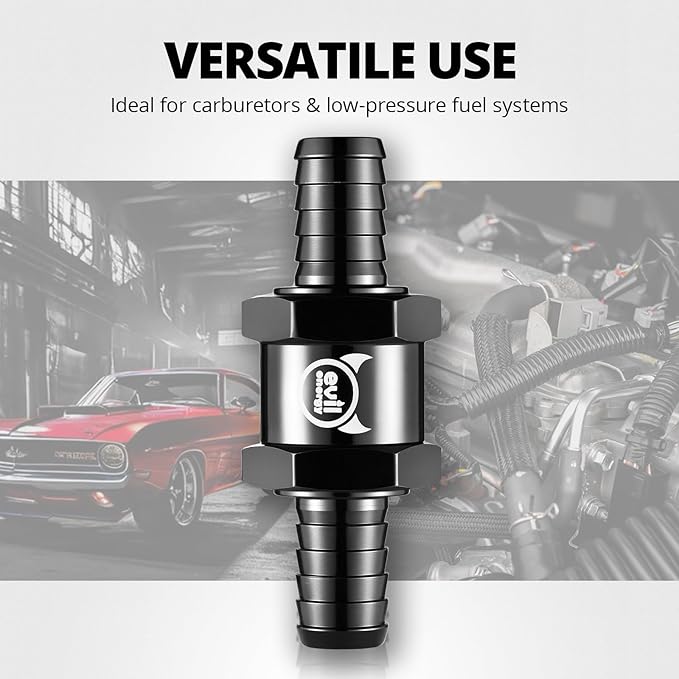 EVIL ENERGY 3/8" (10mm) Check Valve, 2 Pcs Aluminum One Way Fuel Check Valve for Gasoline, Diesel & Coolant with Universal Hose Clamps, Black