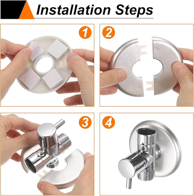 HARFINGTON 8pcs Wall Split Flange 26.5mm/1" Self-Adhesive Plumbing Cover Plates ABS Plastic Round Escutcheon Plate Buckle Design for Water Pipe Bathroom Kitchen Decoration, Silver Tone