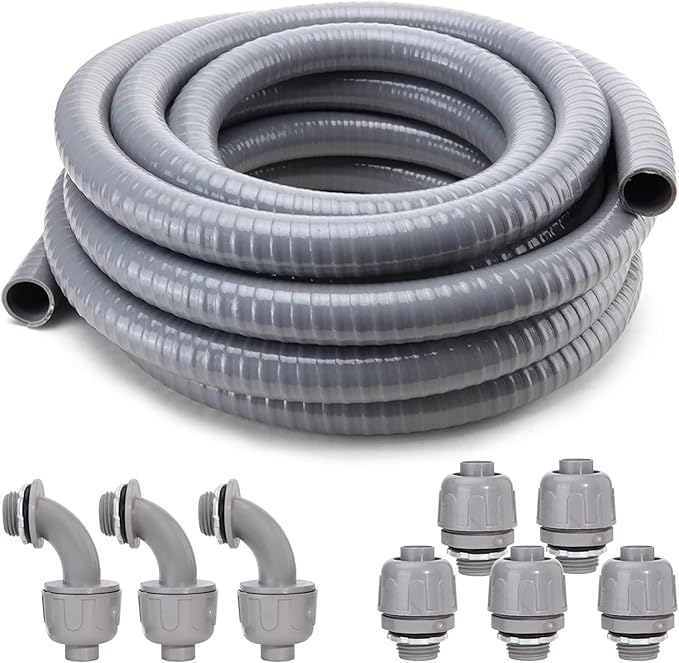 DWALE Liquid-Tight Conduit and Connector Kit,Flexible Non Metallic Liquid Tight Electrical Conduit,1inch50ft Electrical Conduit Kit,with5 Straight and3 Angle Fittings Included,1 in. Dia (50FT)