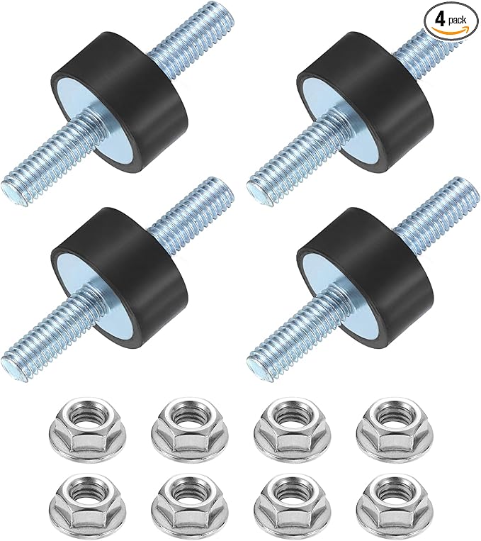 uxcell 4Pcs M6 x 18mm Rubber Mounts, 10 x 20mm Cylindrical Anti Vibration Isolator Studs Shock Absorber Double Studs with Nuts for Car Bobbin Generator Air Compressors
