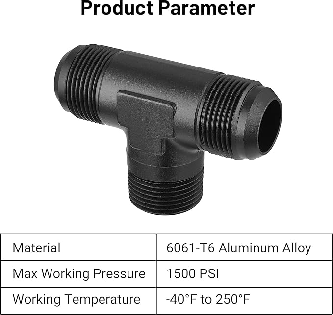 EVIL ENERGY 16AN Tee Male Flare to 1 NPT on Side Branch T Fitting Adapter Aluminum Black