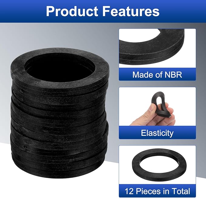 uxcell 12 Pcs Solid Nitrile Rubber Flat Washer DN65 3-5/32" OD x 2-1/2" ID x 1/4" Thickness Large Washers O Ring Sealing Gaskets, Industrial Flat Rubber Spacer, Black