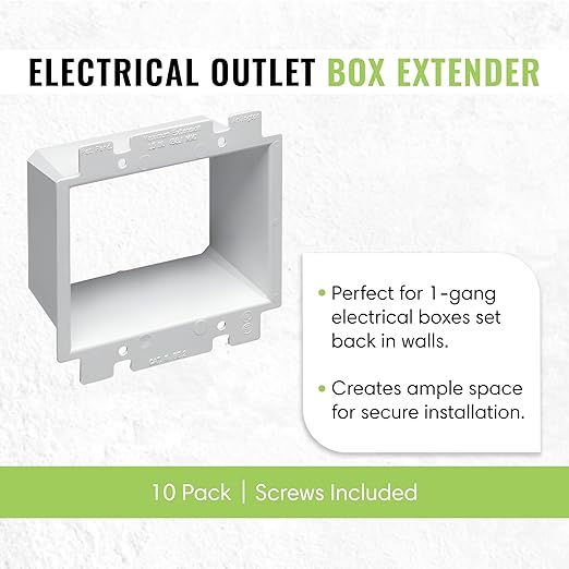 Select 10 Pack Electrical Outlet Box Extender with Included Screws, Plastic Electrical Outlet Extender, Heavy Duty Receptacle Extender, 2-Gang