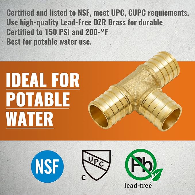 SUNGATOR 25-Pack 1" Pex Tee, No Lead Brass, 1 Inch Pex Fittings