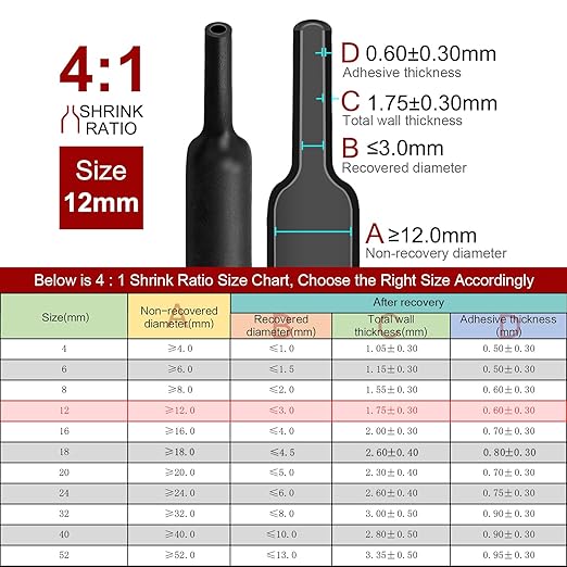 Chanzon 4:1 Ratio 1/2" (12mm) Heat Shrink Tubing - Marine Grade Waterproof Adhesive Lined - 80Ft Roll (25M Total Length) Black Polyolefin Sleeving Wrap Shrinking 4 to 1 Ratio 1pcs