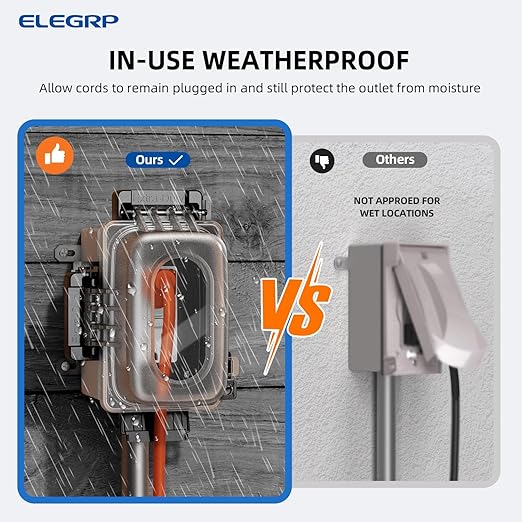 ELEGRP Outdoor GFCI Outlet with in Use Cover and Box Kit, 1 Gang, 15 Amp TRWR Self-Test GFI Receptacle, Extra Duty Metallic Electrical Outlet Box, Lockable in Use Cover, UL Listed, White, 1 Pack