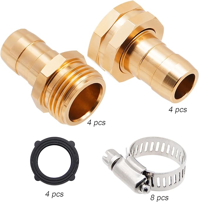 Triumpeek 4 Sets Garden Hose Repair Connector with Clamps, Aluminum Water Hose End Replacement Fit for 3/4" and 5/8" Garden Hose Fittings