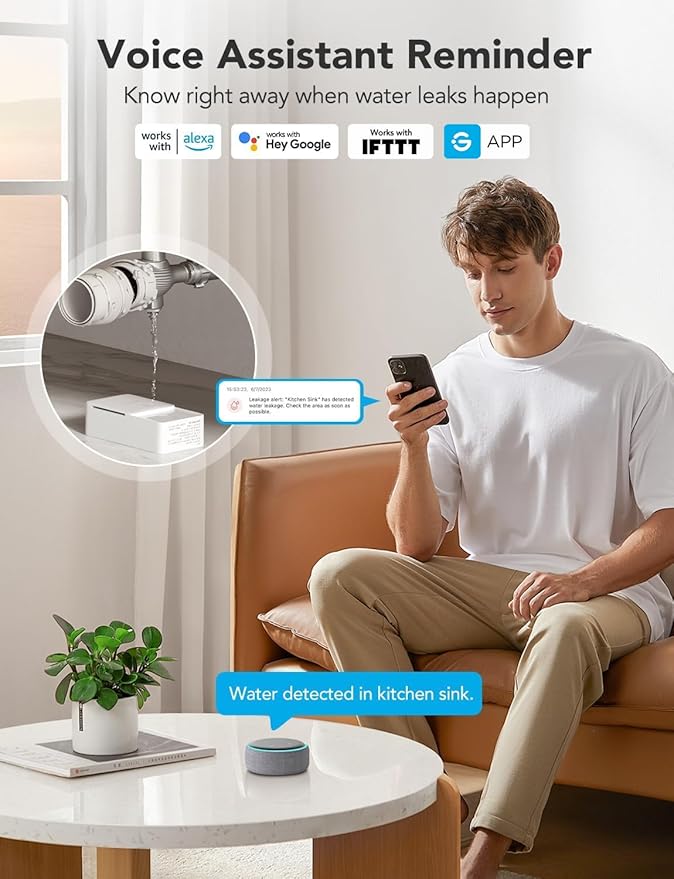 GoveeLife Premium Smart Water Leak Detector 2 with 1968ft Ultra-Long Range, WiFi Water Sensor with SMS/Email/APP Push and Sound Alarm, 5-Year Battery Life, Suitable for Home, Basement, Kitchen, 6 Pack